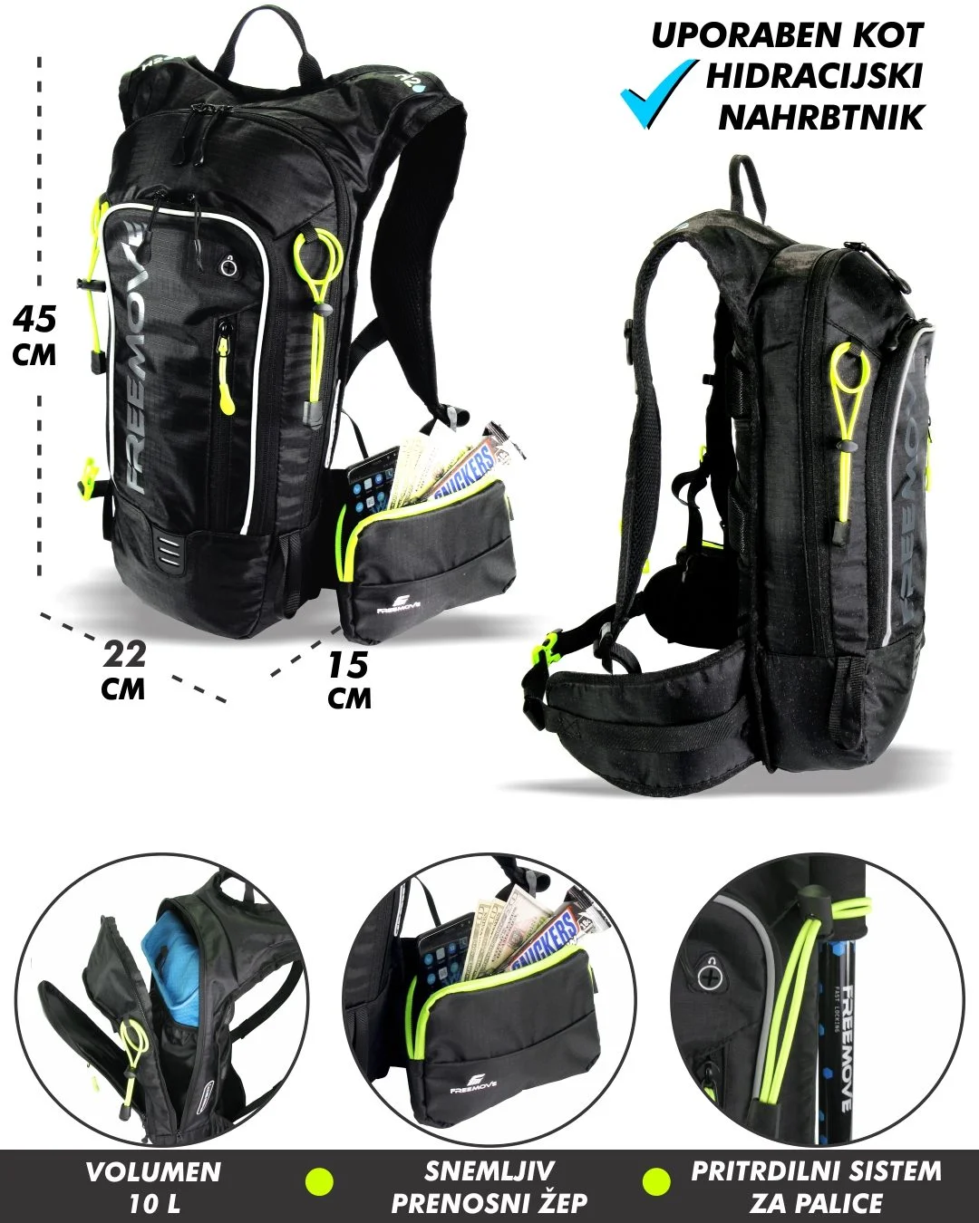 Športni nahrbtnik 10L - črn - Image 2